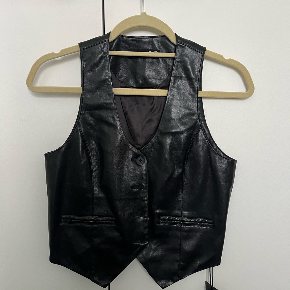 NYC Blank NYC Black Leather Vest/Tank
